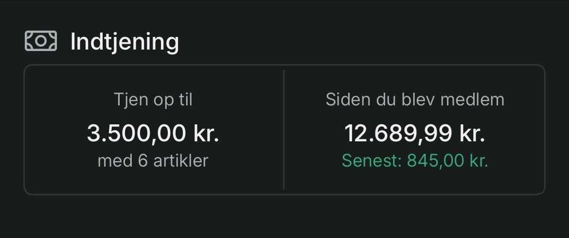 Salgsscreenshot fra et medlem: 12.689 kr. i omsætning