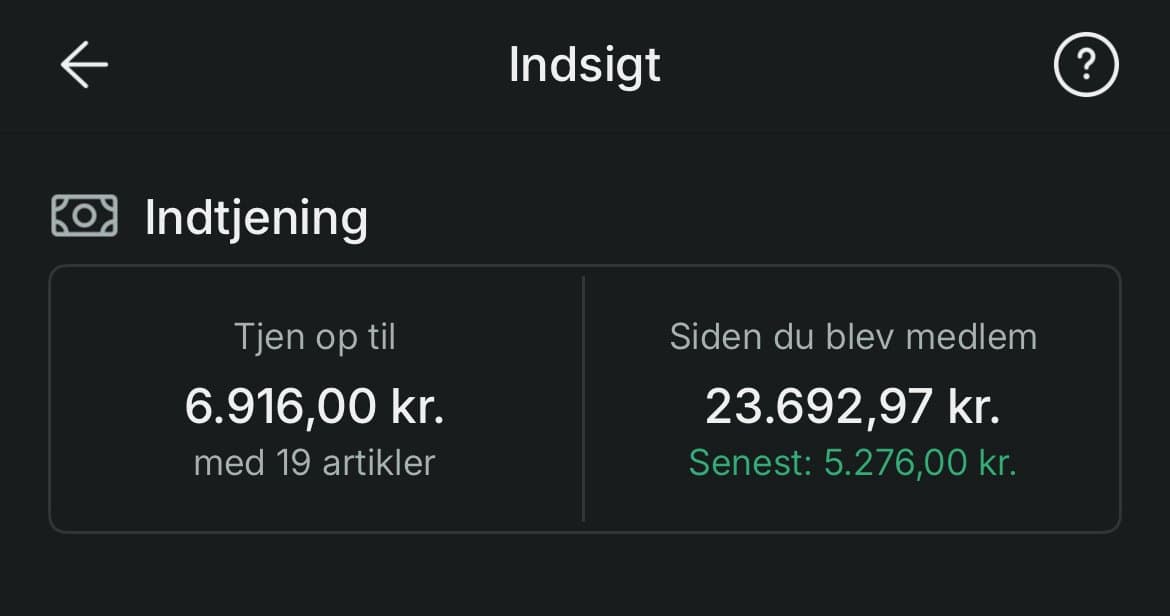 Salgsscreenshot fra et medlem: 23.692 kr. i omsætning